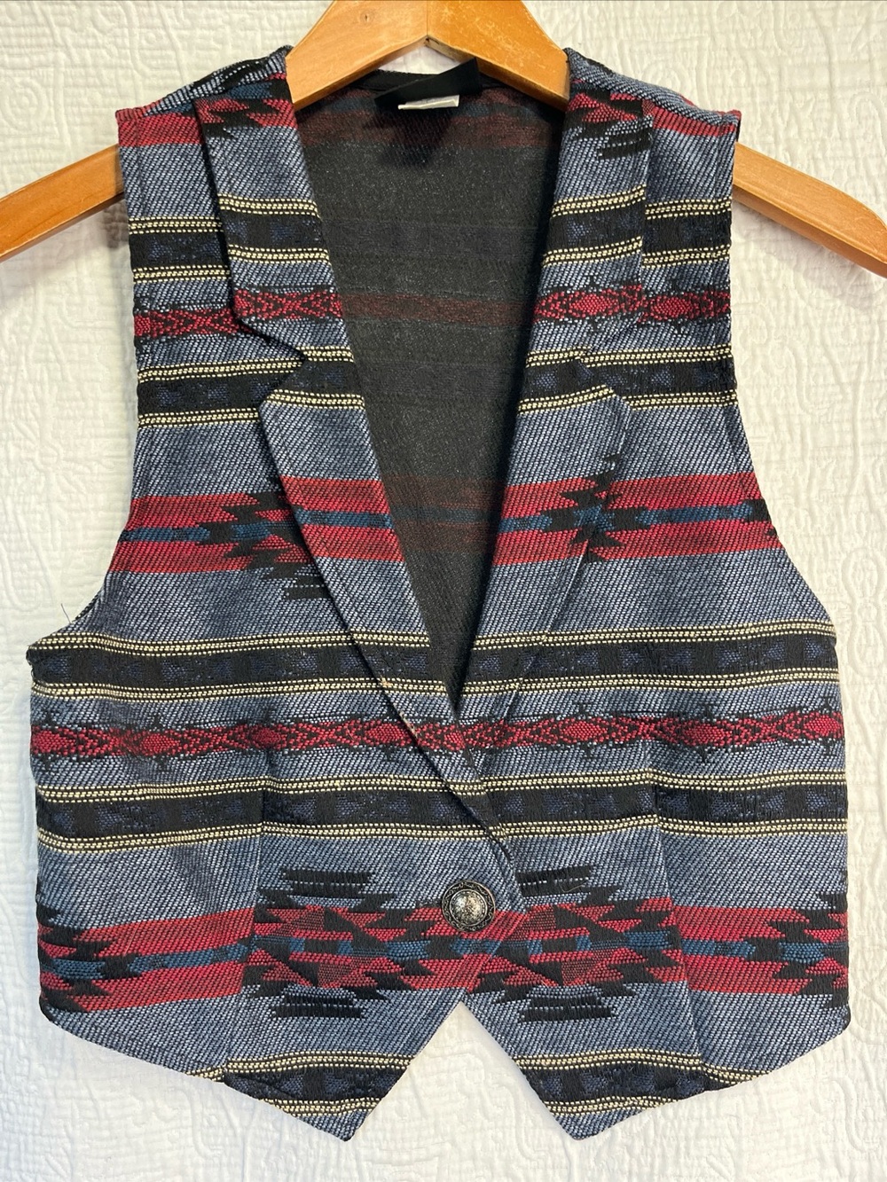 Vintage Roughrider Circle T Twill Vest Western Women XS Aztec Stripes Waistcoat